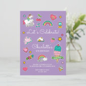 Invitation Sticker Emoji Violet Unicorn Girl Anniversaire (Debout devant)