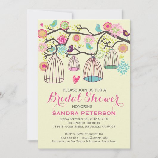 Invitation Sticker Mariage Hanging Bird Cages & Fleurs Rétro (Devant)