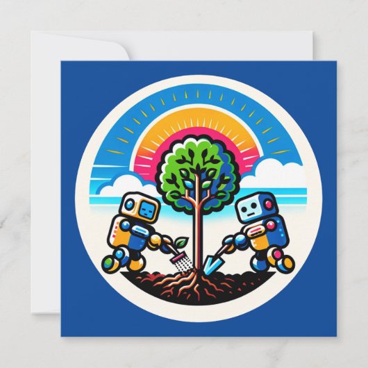 Invitation Sticker Planteur d'arbre IA Conception robotique é (Devant)