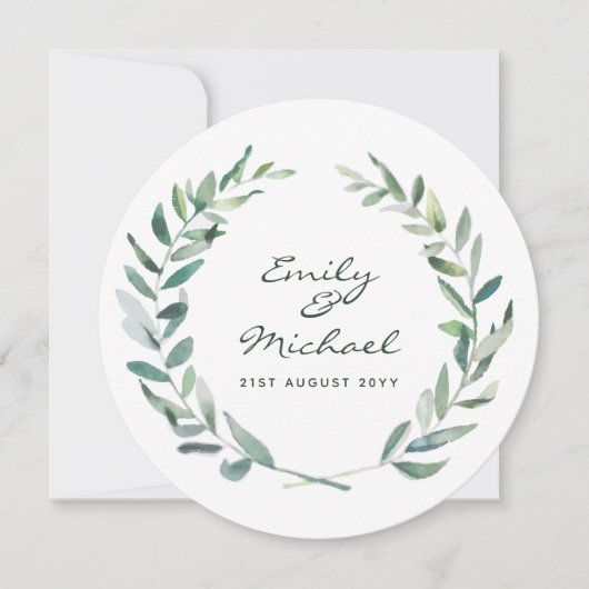 Invitation Stickers Feuille Olive Rustique Personnalisé (Devant)