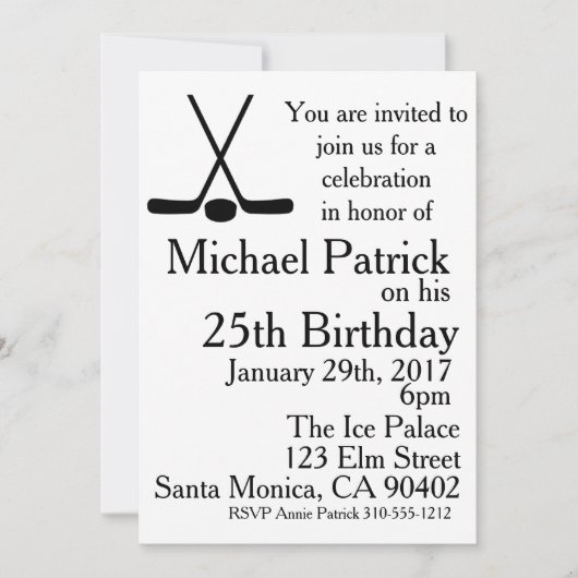 Invitation Sticks De Hockey Et Puck Anniversaire (Devant)