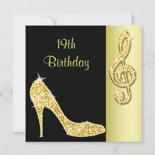 Invitation Stiletto Doré & Clé de Sol 19e Anniversaire