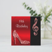 Invitation Stiletto Rouge & Clé de Sol 19e Anniversaire (Debout devant)