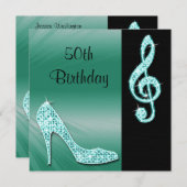 Invitation Stiletto turquoise & Treble Cleft 50e anniversaire (Devant / Derrière)