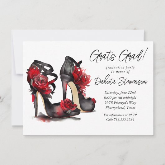 Invitation Stilettos De Mode Gothique Avec Roses Rouges Gradu (Devant)