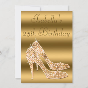 Invitation Stilettos dorés pour un 25e anniversaire glamour