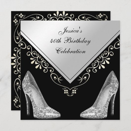Invitation Stilettos et perles décoratives 40e anniversaire (Devant / Derrière)