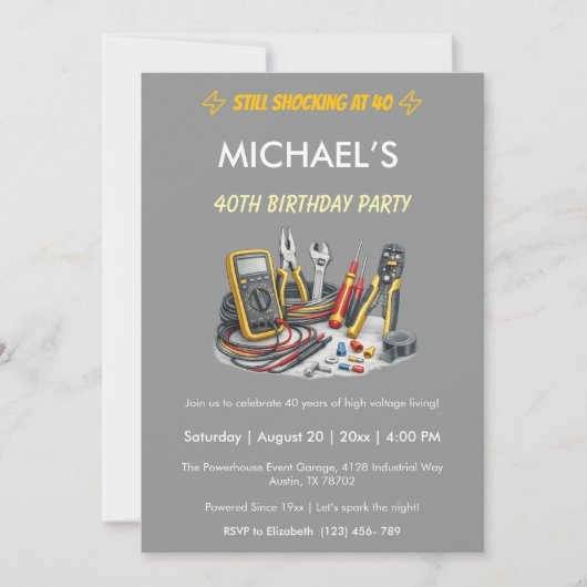 Invitation Still Shocking at 40 Electrician Birthday Party (Devant)