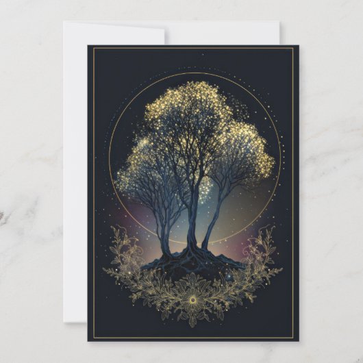Invitation Stippled Gold Celestial Tree Midnight Halo Wedding (Devant)