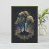 Invitation Stippled Gold Celestial Tree Midnight Halo Wedding (Debout devant)