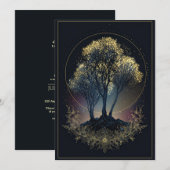 Invitation Stippled Gold Celestial Tree Midnight Halo Wedding (Devant / Derrière)