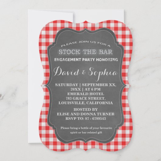 Invitation Stock Bar Chalkboard En vichy Douche Couples (Devant)