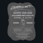 Invitation Stock Bar Chalkboard Mason Jar Fiançailles<br><div class="desc">Un STOCK branché LE BAR design pour une invitation à la fête ENGAGEMENT rustique/pays. Il comporte des lumières à cordes, un pot de maçon pour les initiales, script spécial, sur un arrière - plan de tableau de bord. Utilisez l'outil Customiser pour modifier le texte pour convenir à votre fête(couple douche,...</div>