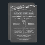 Invitation Stock Bar Chalkboard Mason Jar Fiançailles<br><div class="desc">Un STOCK branché LE BAR design pour une invitation à la fête ENGAGEMENT rustique/pays. Il comporte des lumières à cordes, un pot de maçon pour les initiales, script spécial, sur un arrière - plan de tableau de bord. Utilisez l'outil Customiser pour modifier le texte pour convenir à votre fête(couple douche,...</div>