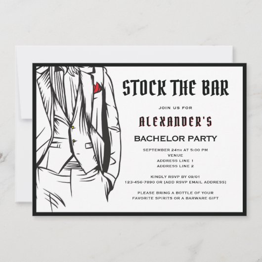 Invitation Stock Bar Modern Black Tuxedo Bachelor Party (Devant)