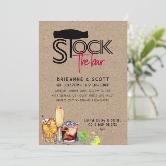 Invitation Stock Bar Rustic Champagne Liquor Fiançailles (Debout devant)