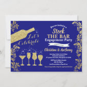 Invitation stock bleu et or à la fête de fiançailles (Devant)