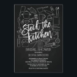 Invitation Stock Chalkboard moderne l'Invitation douche cuisi<br><div class="desc">Stock élégant la cuisine nuptiale invitation à la douche avec des ustensiles de cuisine dessinés à la main sur un arrière - plan de tableau noir tendance avec une police de caractères modernes et lettrés à la main.</div>