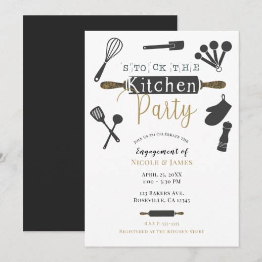 Invitation Stock de la Cuisine Fête Douche moderne minimalist (Devant / Derrière)