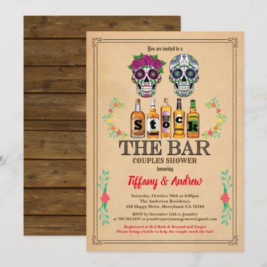 Invitation Stock d'Halloween Le Bar invite les crânes de sucr (Devant / Derrière)