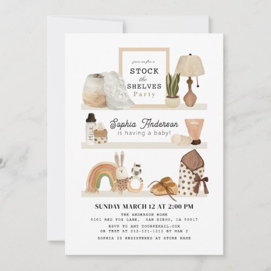 Invitation Stock du Baby shower Boho de la Nursery Shelves (Devant)