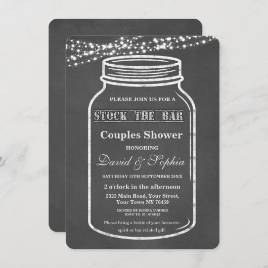 Invitation Stock du Bar Mason Jar Chalk Couples Douche (Devant / Derrière)