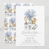 Invitation Stock La Cuisine Chinoiserie Fête des mariées bleu (Devant / Derrière)