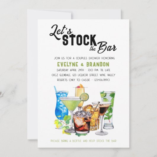 Invitation Stock le Bar Alocholic Boissons Couples Douche (Devant)