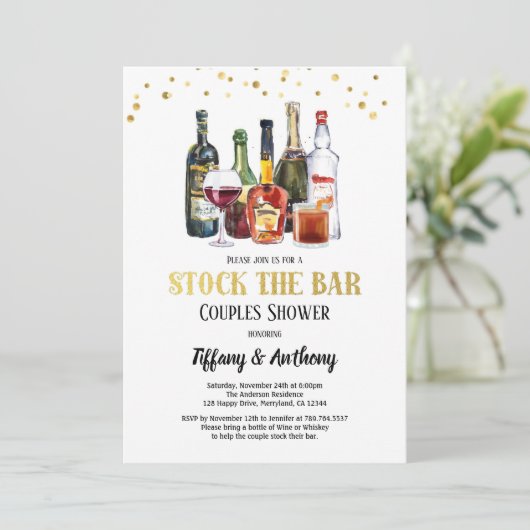 Invitation Stock Le Bar Couples Douche Blanc & Or (Debout devant)