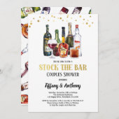 Invitation Stock Le Bar Couples Douche Blanc & Or (Devant / Derrière)