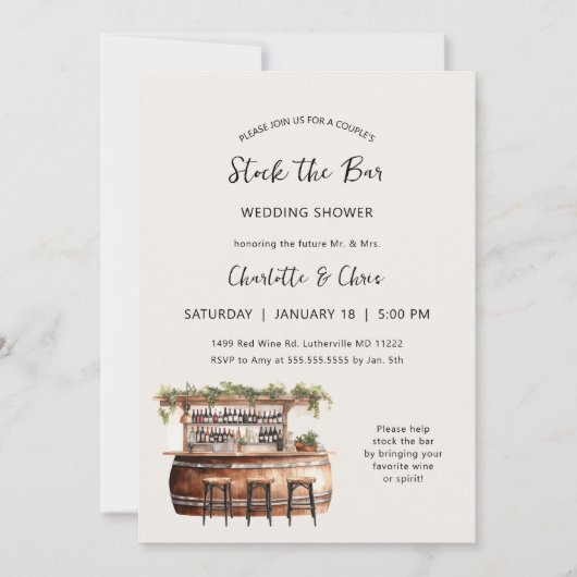 Invitation Stock le bar couples wedding shower (Devant)