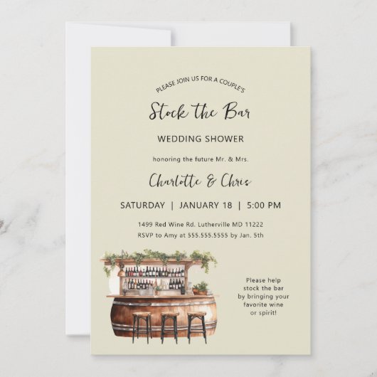 Invitation Stock le bar couples wedding shower (Devant)