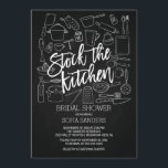 Invitation Stock moderne Chalkboard de la salle de douche Kit<br><div class="desc">stock élégant,  cuisine nuptiale invitation à la douche avec ustensiles de cuisine esquissés à la main sur un arrière - plan en damier noir à la mode avec une police moderne et lettrée à la main.</div>