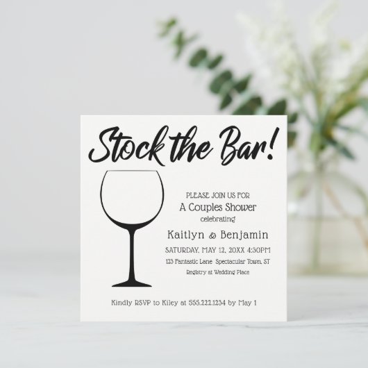 Invitation Stock noir & blanc le Bar Script Couples Douche (Debout devant)