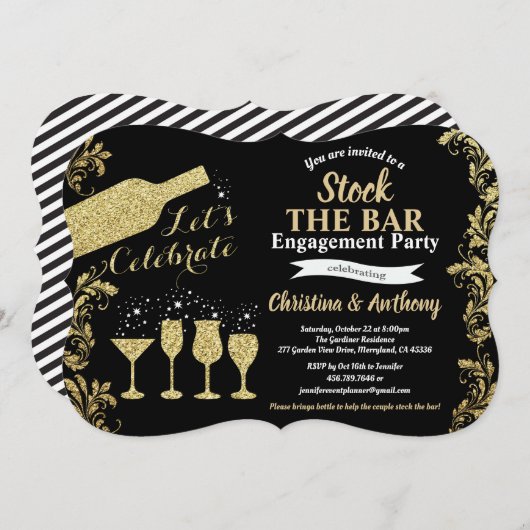 Invitation Stock noir et or du bar (Devant / Derrière)