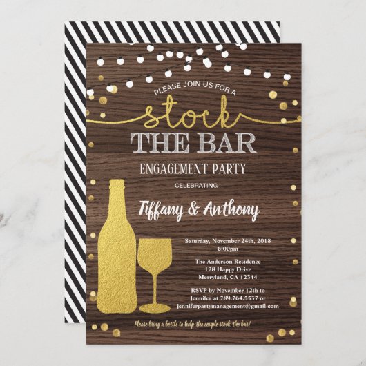 Invitation Stock rustique l'or de partie de fiançailles de (Devant / Derrière)