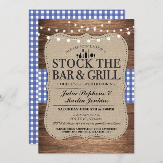 Invitation Stock The Bar and Grill Rustic Couple's Shower (Devant / Derrière)