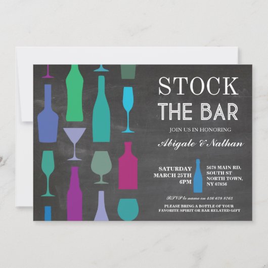 Invitation Stock The Bar Chalk Navy Bouteilles Fête Invitatio (Devant)