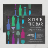 Invitation Stock The Bar Chalk Navy Bouteilles Fête Invitatio (Devant / Derrière)
