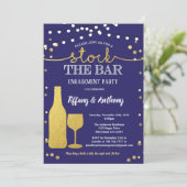 Invitation Stockez le bleu et l'or de partie de fiançailles (Debout devant)