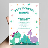 Invitation Stomp Chomp Rawr Cute Dinosaur Anniversaire