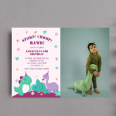 Invitation Stomp Chomp Rawr mignon Dinosaure rose Anniversair