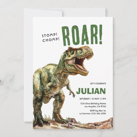Invitation Stomp Chomp Roam Tyrex Anniversaire (Devant)