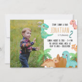 Invitation Stomp Chomp Roar Cute Dinosaur Anniversaire (Devant)