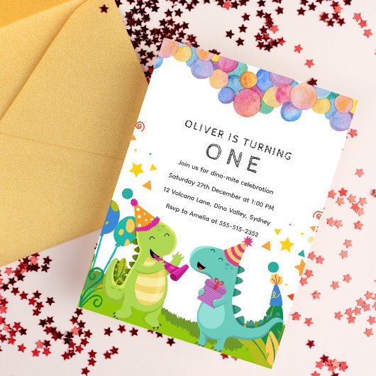 Invitation Stomp chomp Roar Dinosaur 1er anniversaire