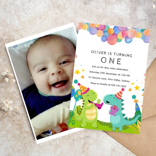 Invitation Stomp chomp Roar Dinosaur 1er anniversaire