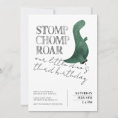 Invitation Stomp Chomp Roar Dinosaur 3e anniversaire de fête  (Devant)