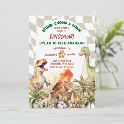 Invitation Stomp Chomp Roar Dinosaur fête d'anniversaire de l (Debout devant)