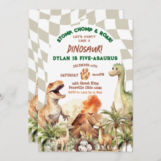 Invitation Stomp Chomp Roar Dinosaur fête d'anniversaire de l (Devant / Derrière)