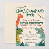 Invitation Stomp Chomp Roar Dinosaur fête d'anniversaire du g (Devant / Derrière)